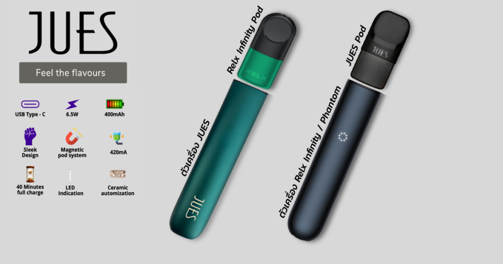 บุหรี่ไฟฟ้า Jues ใช้กับน้ำยาบุหรี่ไฟฟ้า Relx Infinity ได้
